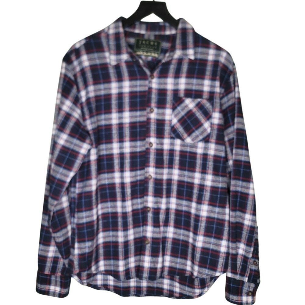 Jachs New York Recycled Flannel Button Shirt M Blue Red Plaid Long Sleeve Casual